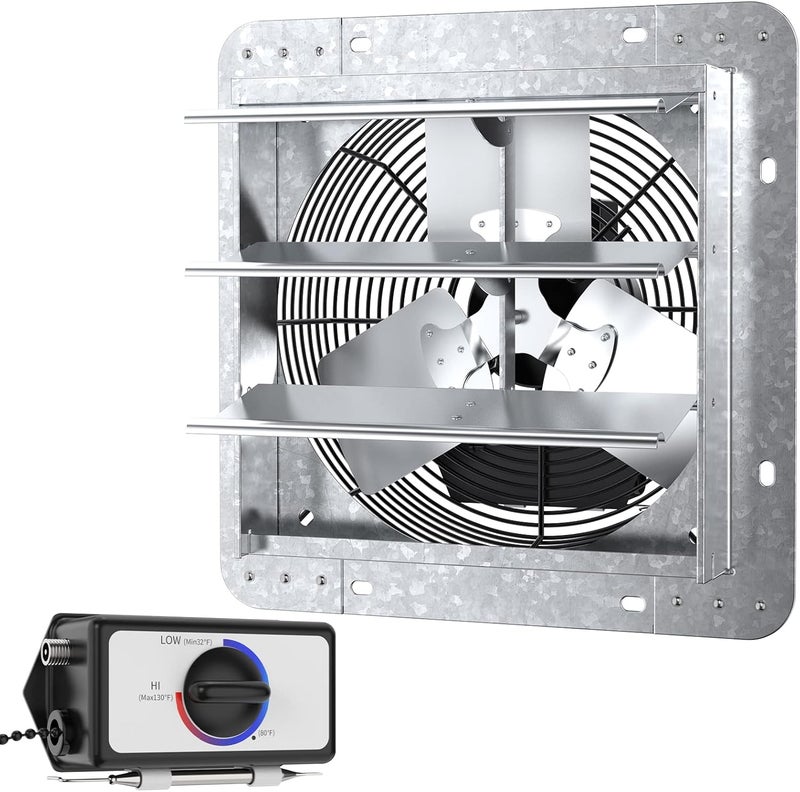 Iliving 12" Wall Mounted Shutter Exhaust Thermostat Control-3 Speeds Vent Fan For Home Attic, Shed, or Garage Ventilation, 960 CFM, 1200 SQF Coverage Area, Variable, Silver - Image 2